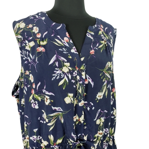 Nicole Miller Sheath Dress Navy Floral Drawstring - Picture 2 of 12